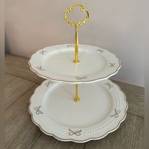 Elegant Two-Tiered White and Gold Serving Tray